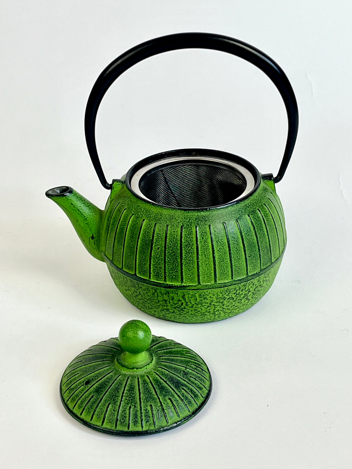 Vintage Japanese Nanbu Green Cast Iron Teapot and Cups