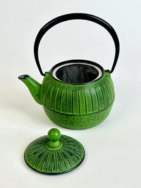 Vintage Japanese Nanbu Green Cast Iron Teapot and Cups