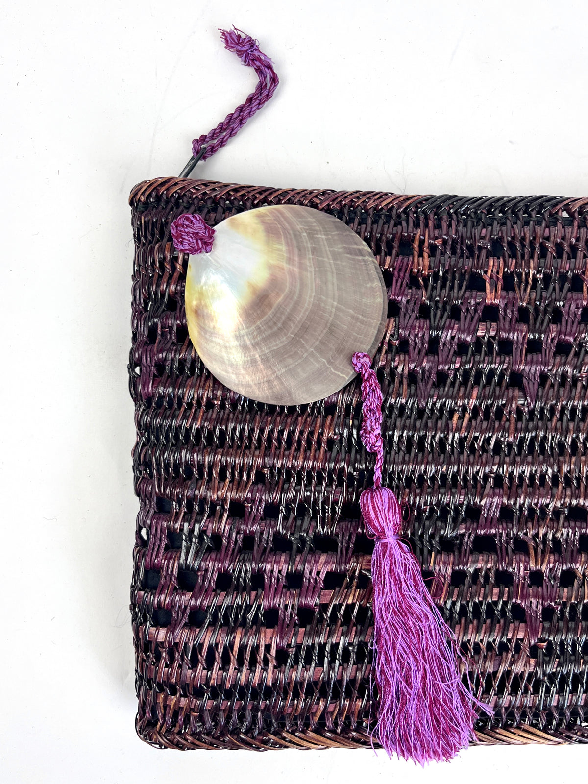 Vintage Woven Wicker and Shell Oversized Clutch