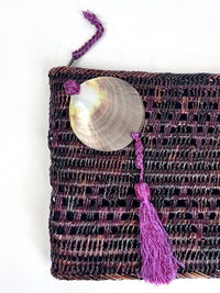 Vintage Woven Wicker and Shell Oversized Clutch