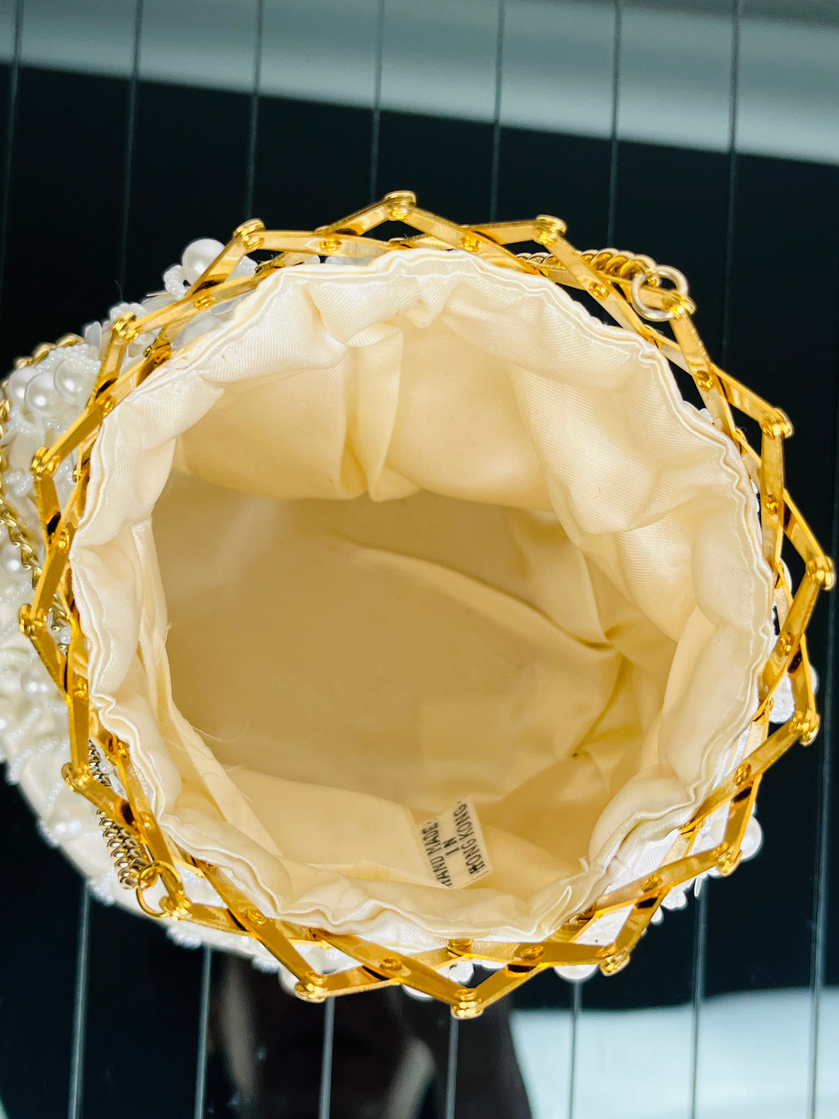 Vintage Beaded White Satin Bag