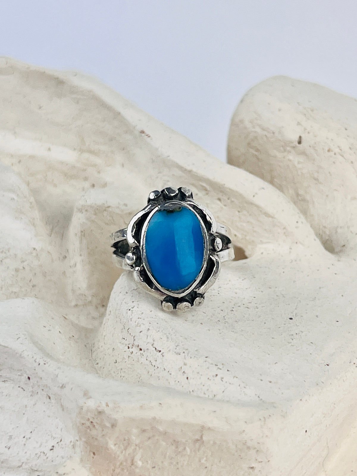 Vintage Navajo Sterling Silver Sleeping Beauty Turquoise Ring