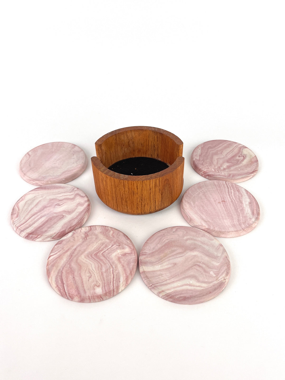 Pink Marbled Coasters in Caddy