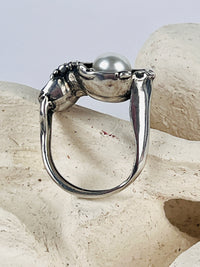 Modernist Sterling Pearl Ring