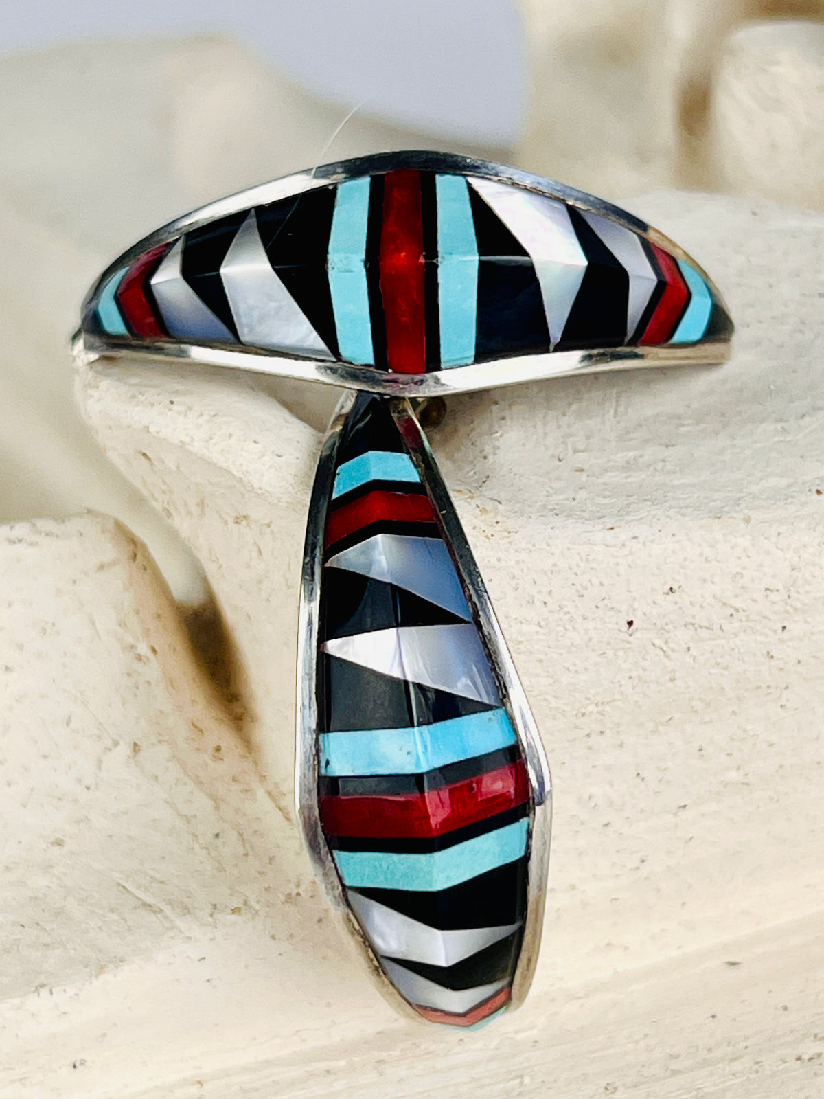 Vintage Zuni Half-Hoop Sterling & Inlaid Stone Earrings by David Lucio