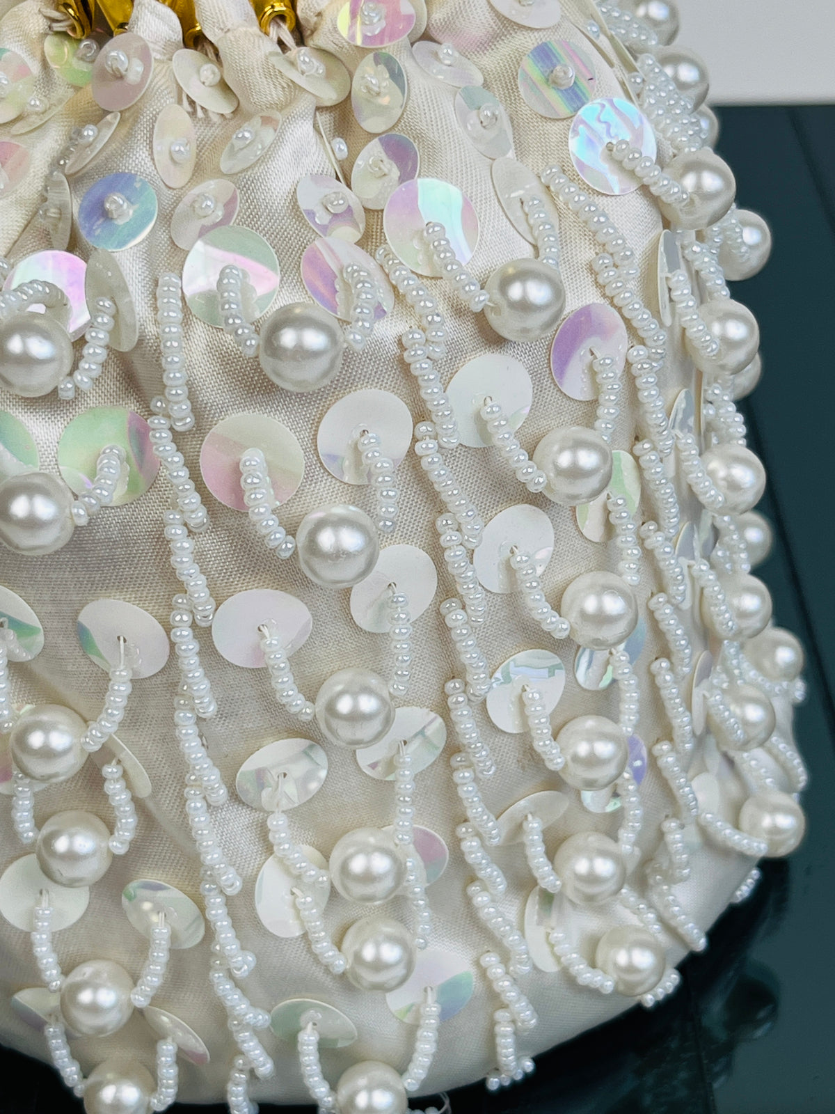 Vintage Beaded White Satin Bag