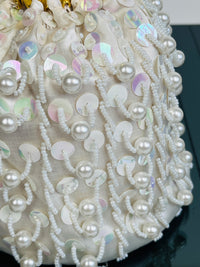 Vintage Beaded White Satin Bag