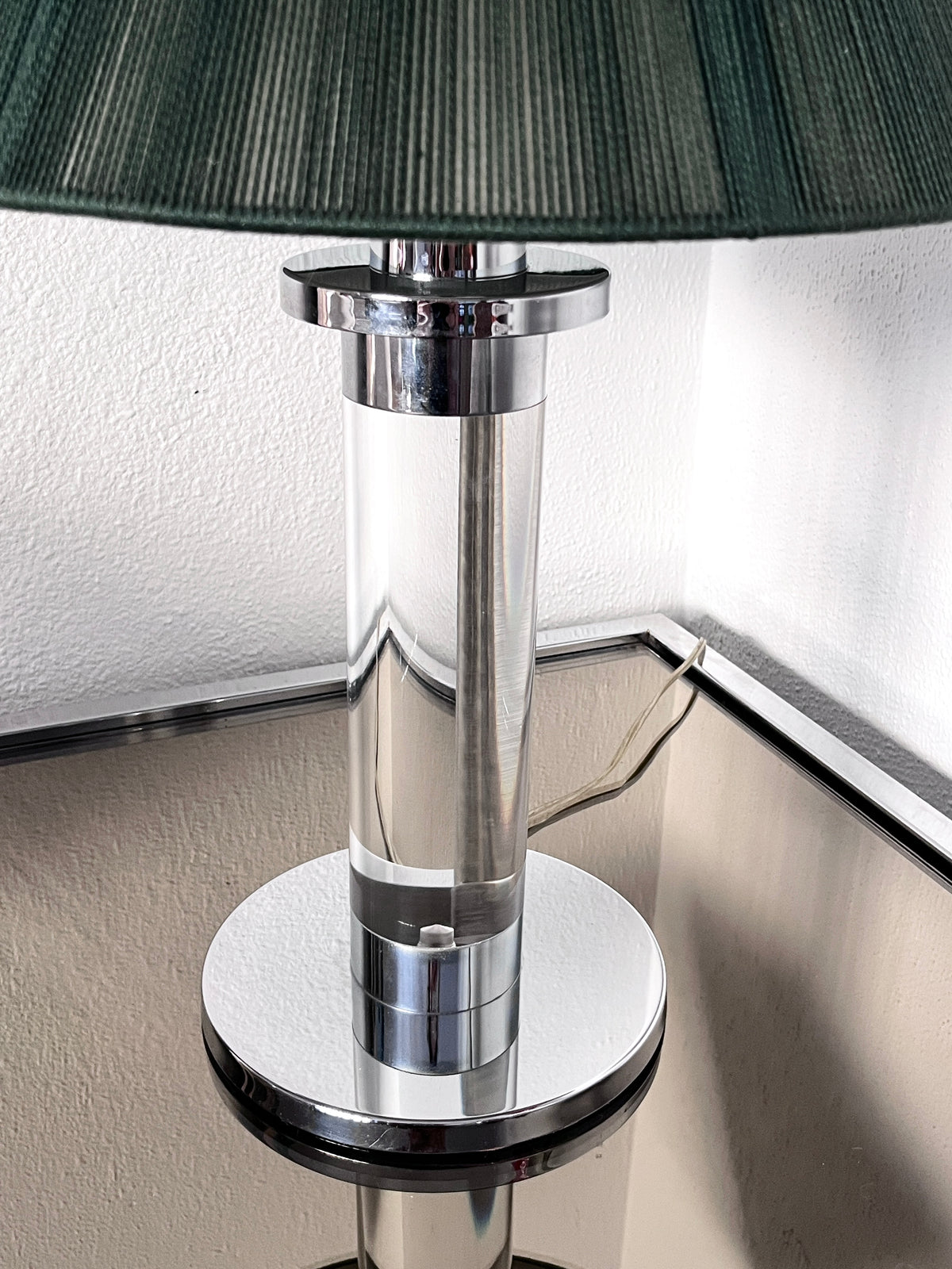 Vintage Lucite & Chrome Lamps with Shades by Frederick Cooper Chicago, A Pair