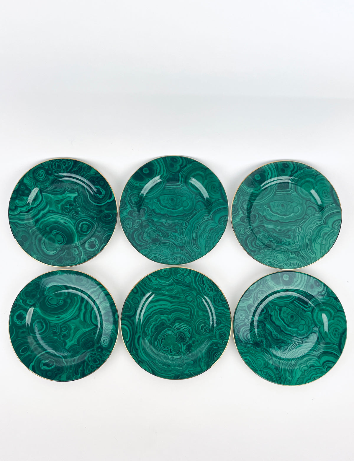 Vintage Neiman Marcus Malachite Gold-Trimmed Dessert Plates - Set of 6