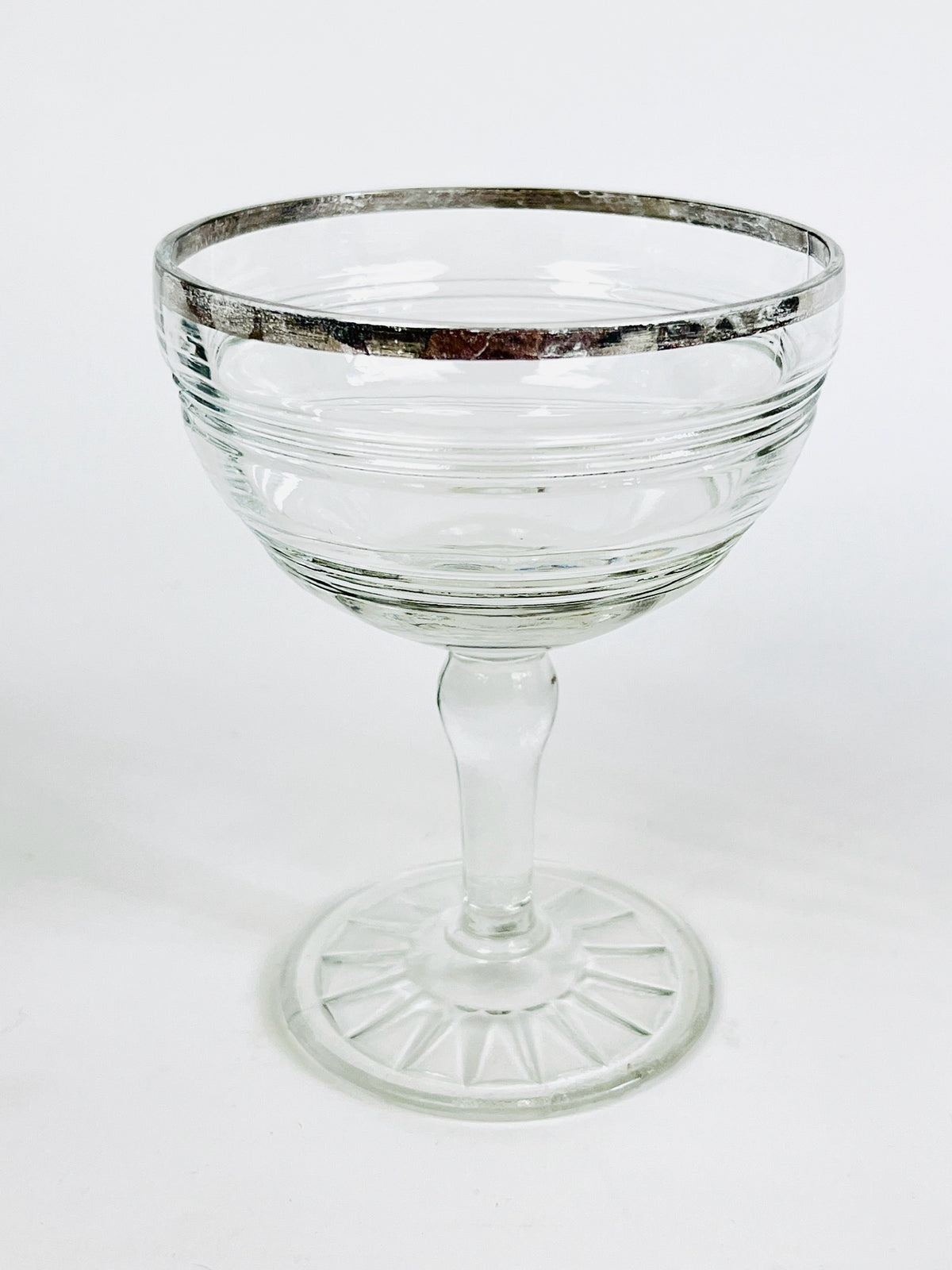 Vintage Silver-Rimmed Coupe Glasses, 8pc Set