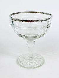 Vintage Silver-Rimmed Coupe Glasses, 8pc Set