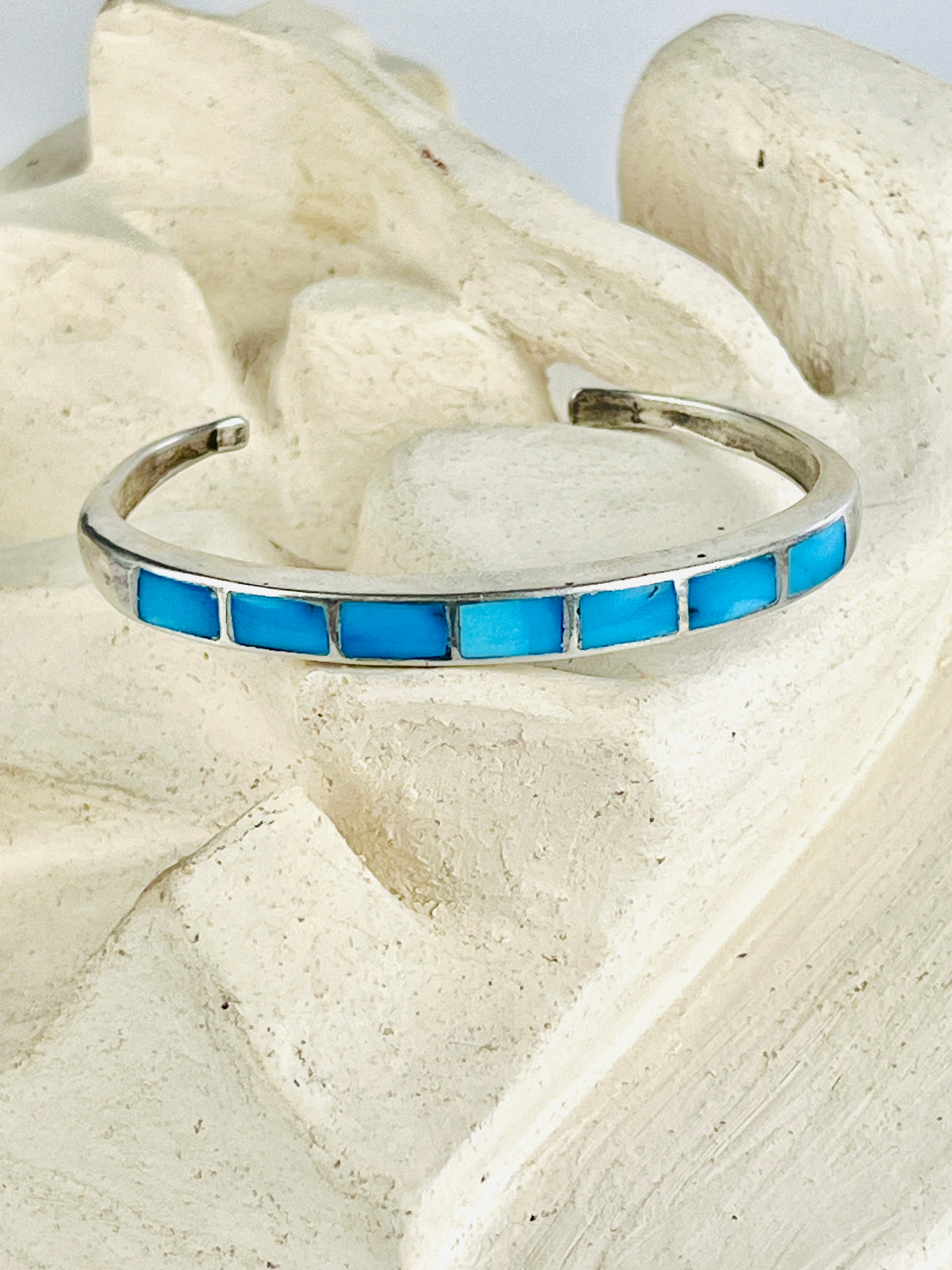Vintage Sterling Silver & Turquoise Zuni Cuff Bracelet