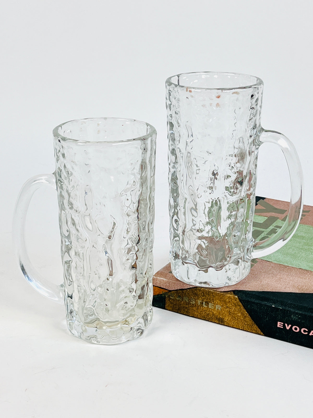 Vintage Textured Glass Tankard Mugs