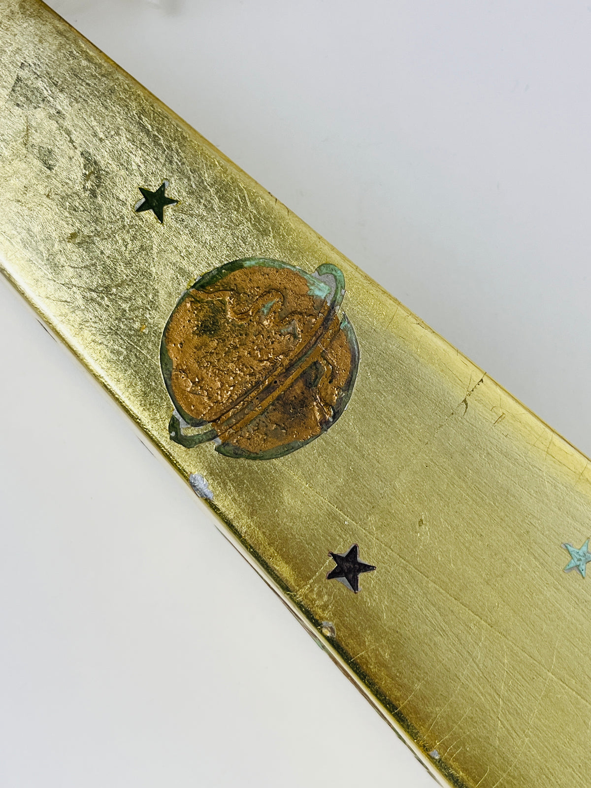 Vintage Celestial Gold Carved Wood Obelisk