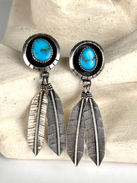 Vintage Navajo Sterling & Turquoise Feather Earrings