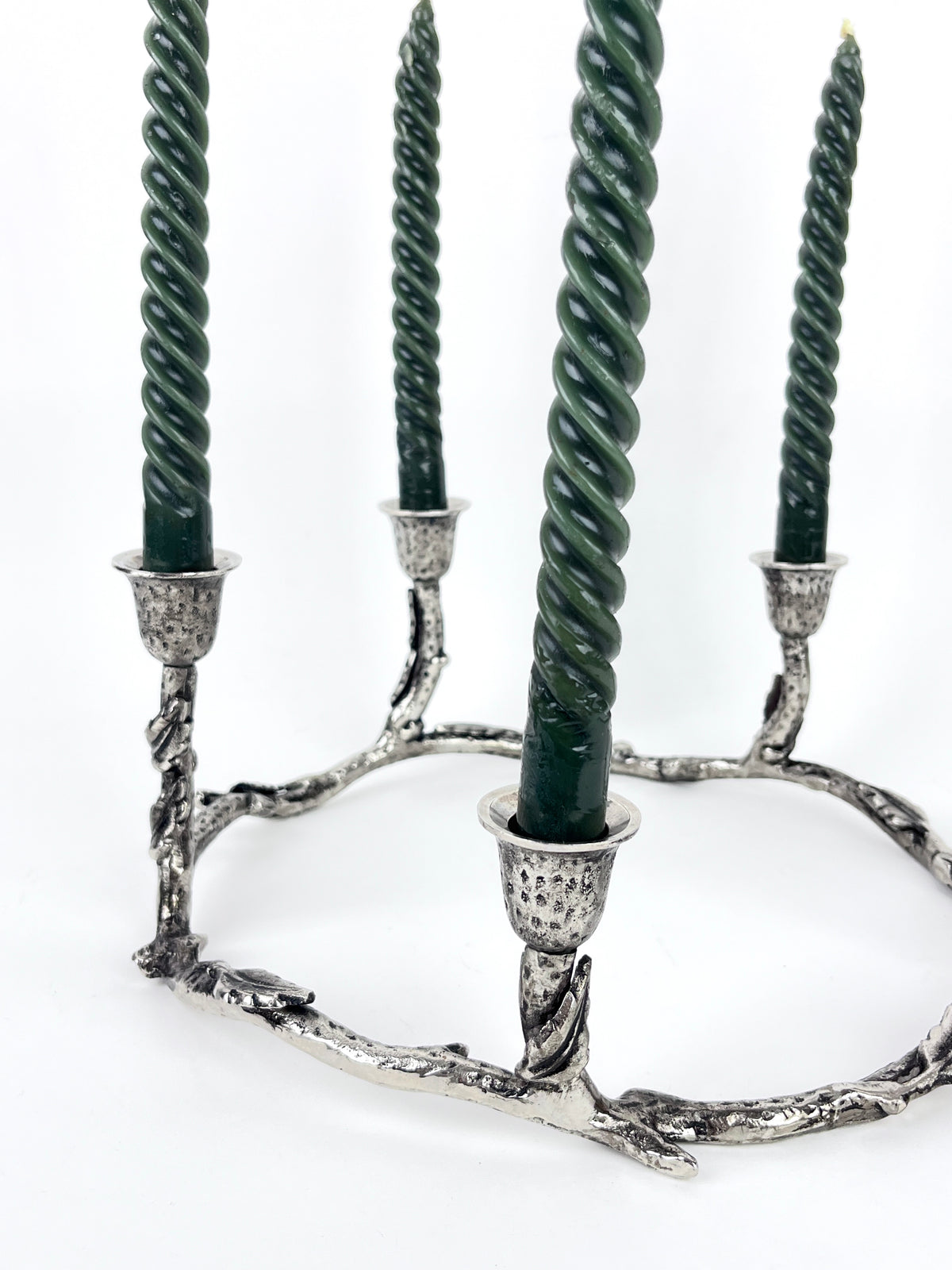 Vintage Round Candle Holder with Leaf Motif