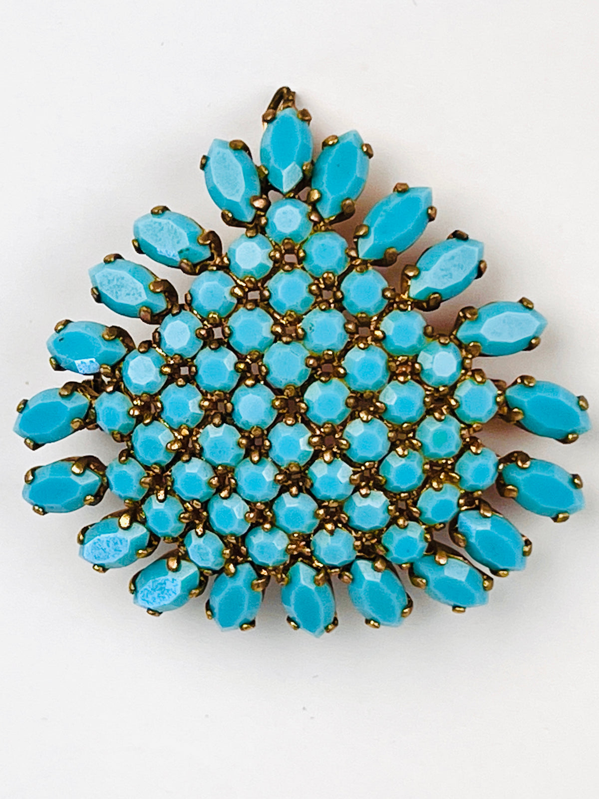 Vintage 1950s Turquoise Glass Brooch & Pendant
