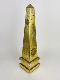 Vintage Celestial Gold Carved Wood Obelisk