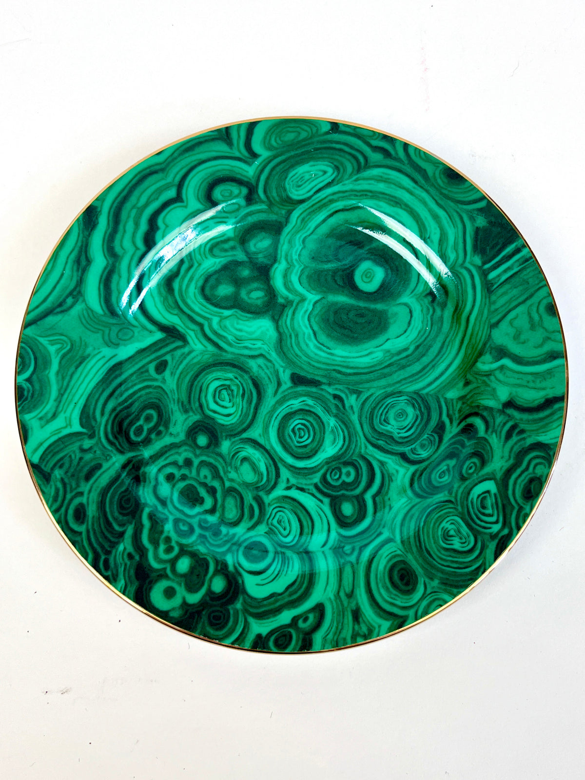 Vintage Malachite Demitasse Cups, Saucers, and Dessert Plates by Neiman Marcus