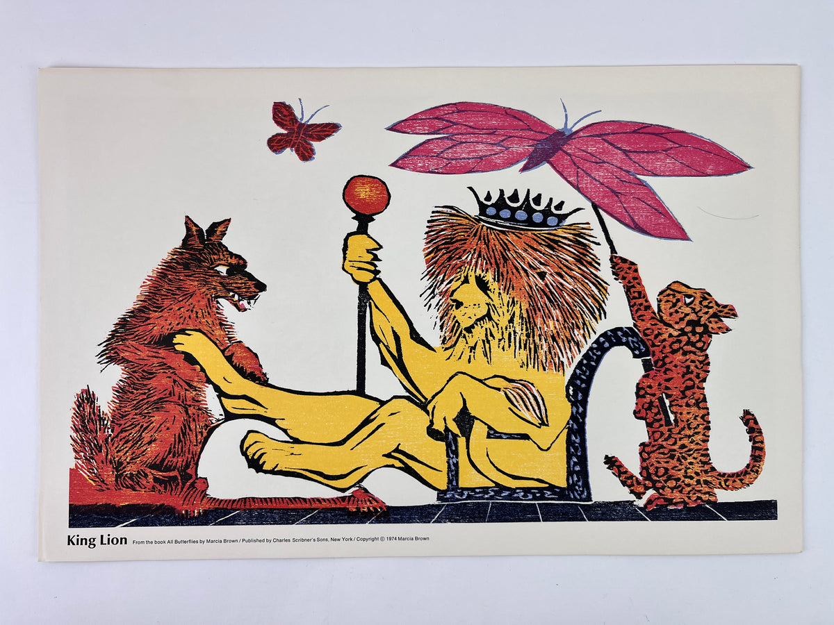 Vintage “King Lion” Lithograph by Marcia Brown, 1974