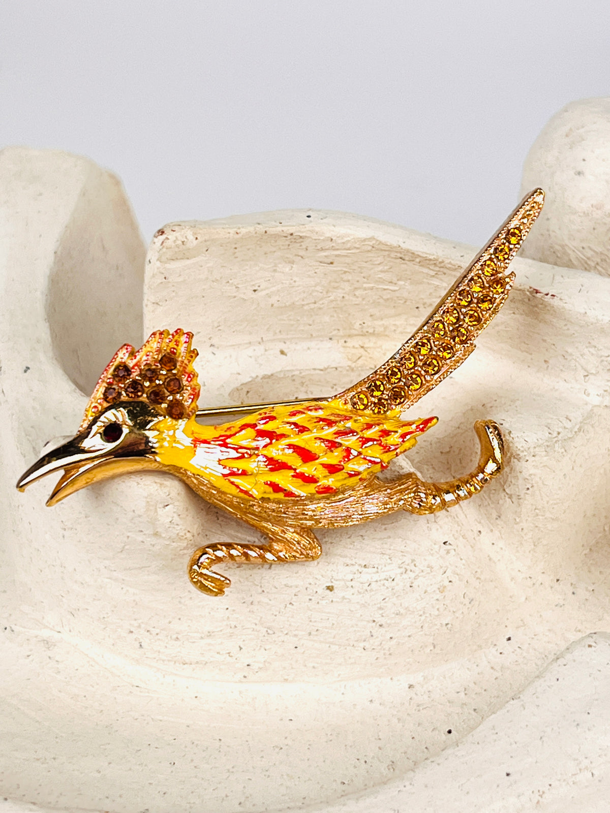 Vintage Rhinestone Roadrunner Brooch