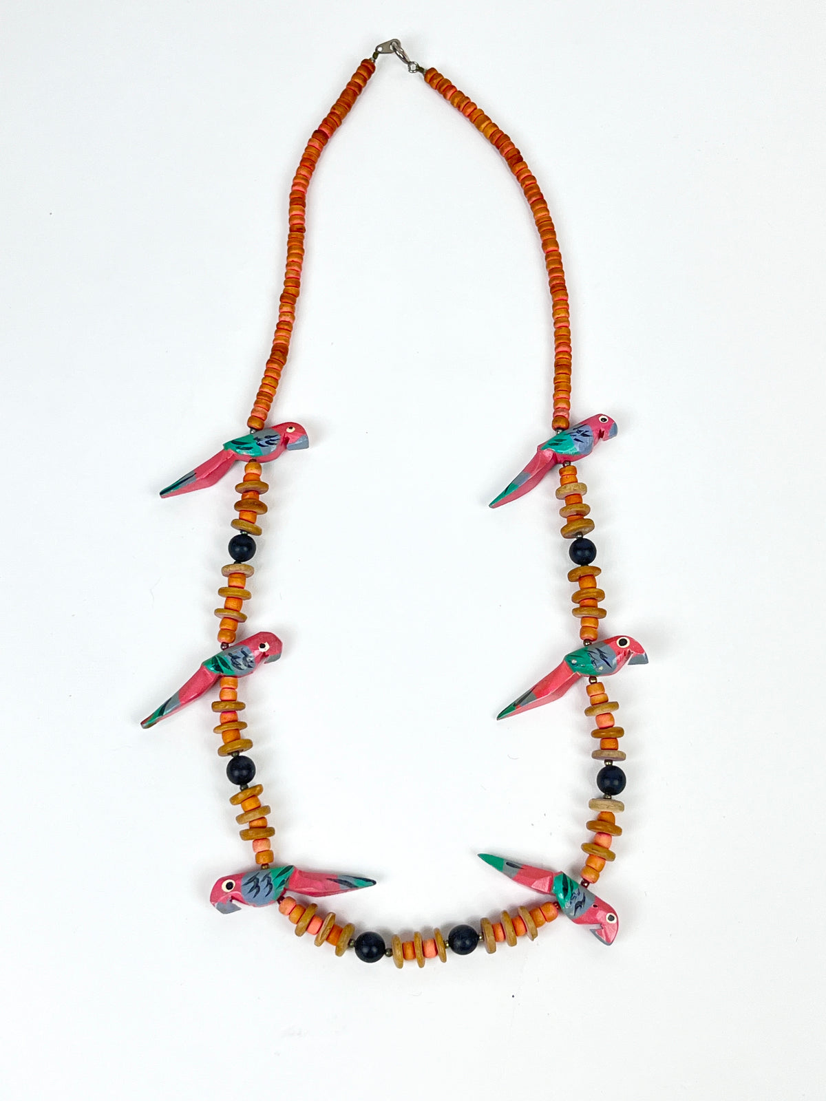 Vintage Carved Wood Parrot Necklace