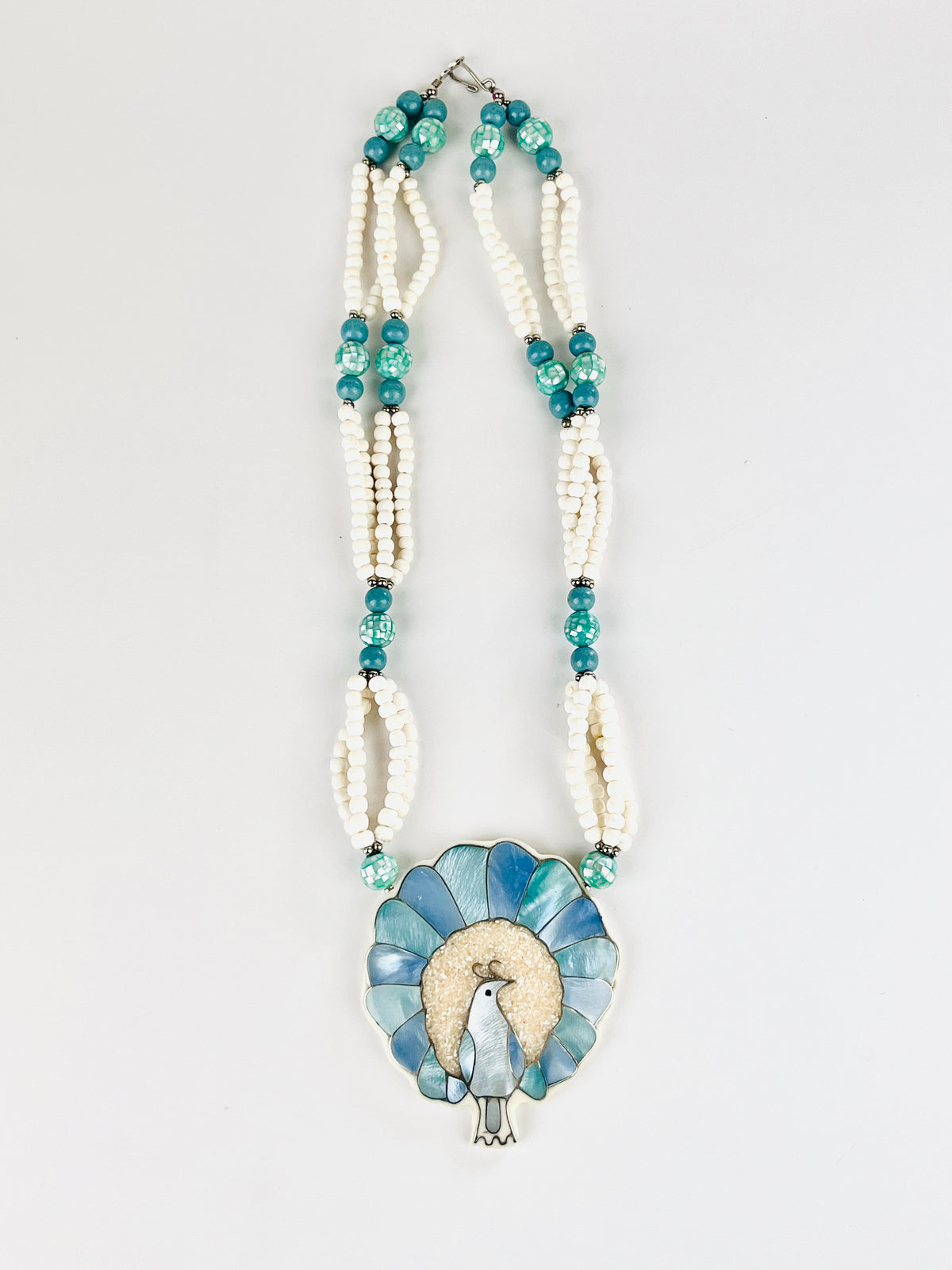 Vintage Mother of Pearl Peacock Necklace