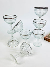 Vintage Silver-Rimmed Coupe Glasses, 8pc Set