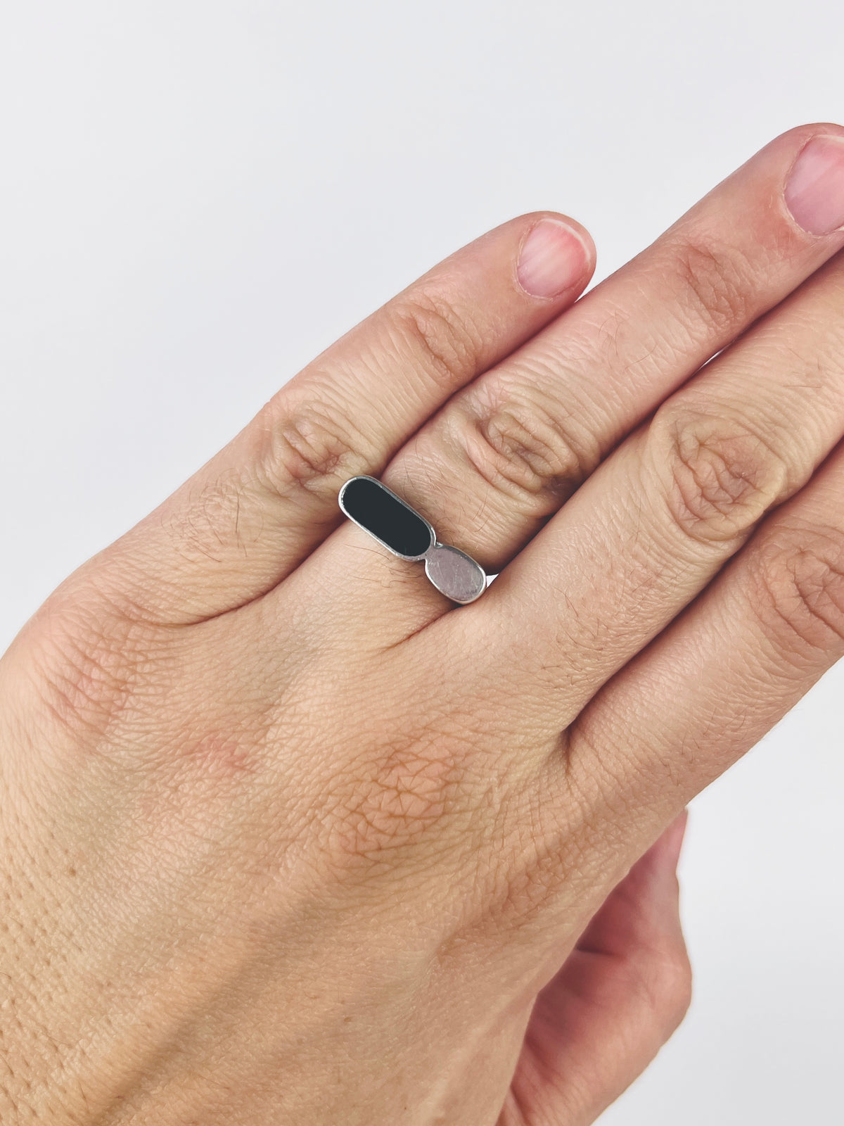 Modernist Sterling Onyx Ring