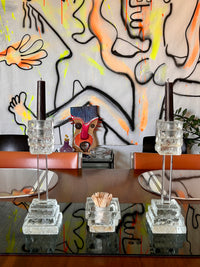 Postmodern Stacked Glass Candle & Toothpick Holder Set