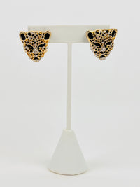 Vintage Rhinestone Leopard Head Earrings