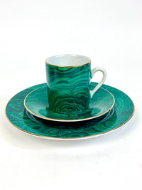 Vintage Malachite Demitasse Cups, Saucers, and Dessert Plates by Neiman Marcus