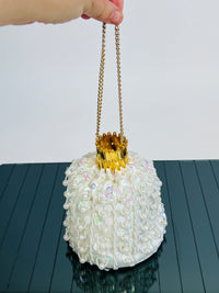 Vintage Beaded White Satin Bag