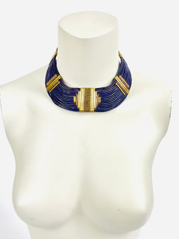 Vintage 70s Leather and Brass Necklace
