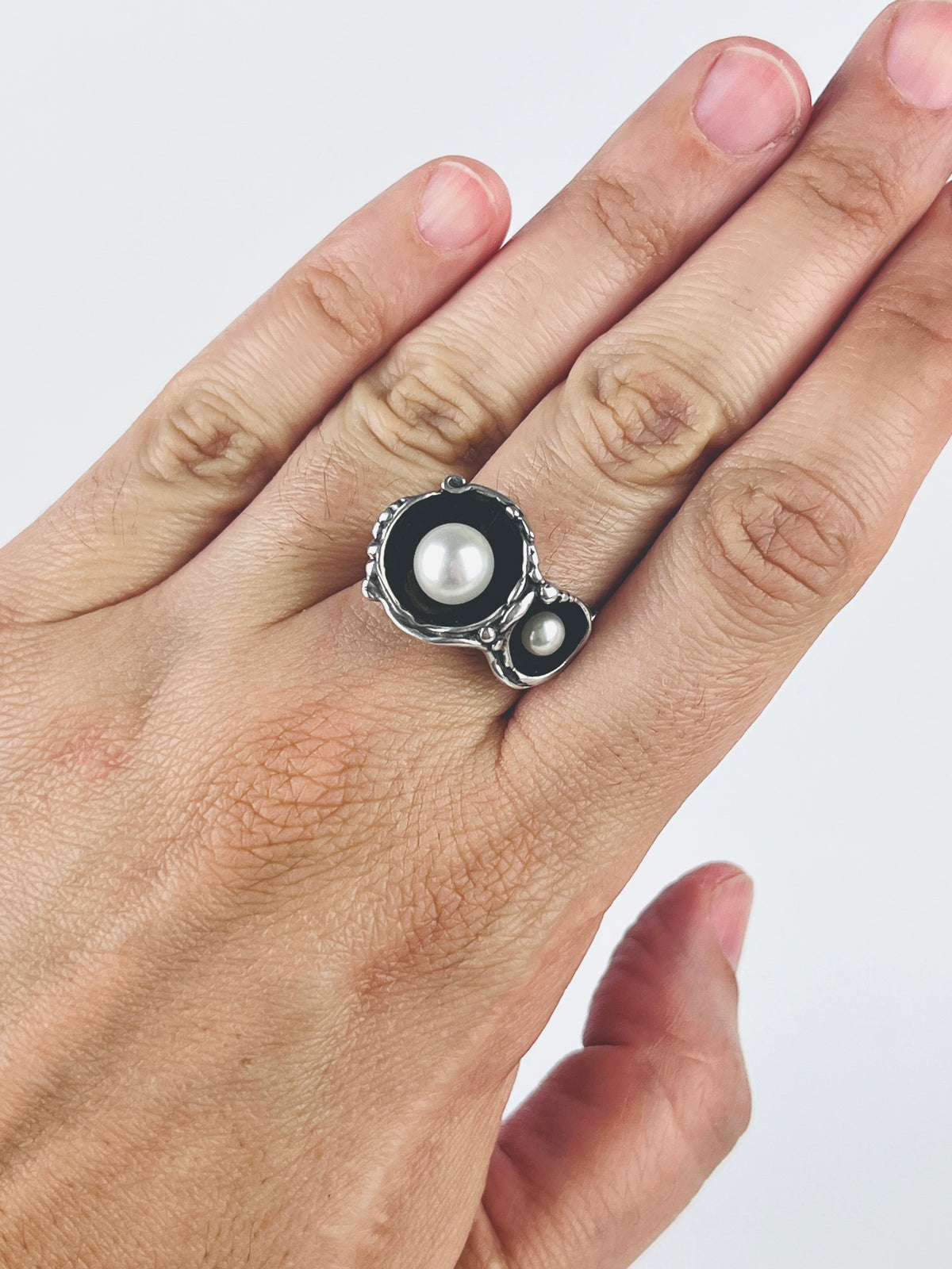 Modernist Sterling Pearl Ring