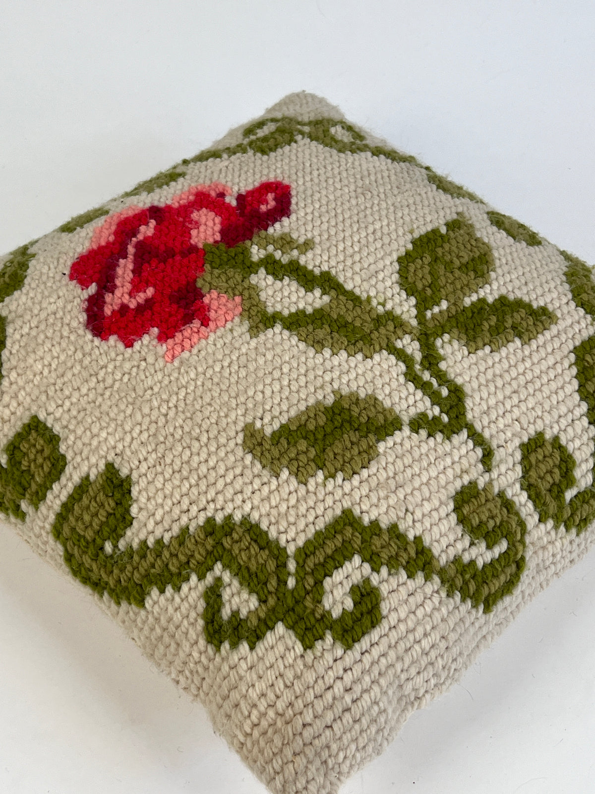 Vintage Needlepoint Rose Pillow