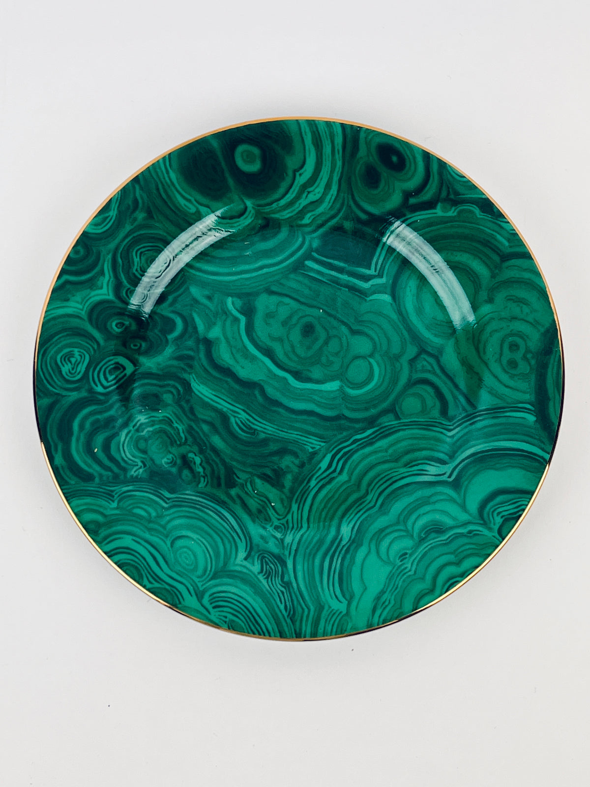 Vintage Neiman Marcus Malachite Gold-Trimmed Dessert Plates - Set of 6