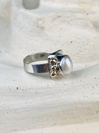 Modernist Sterling Pearl Ring