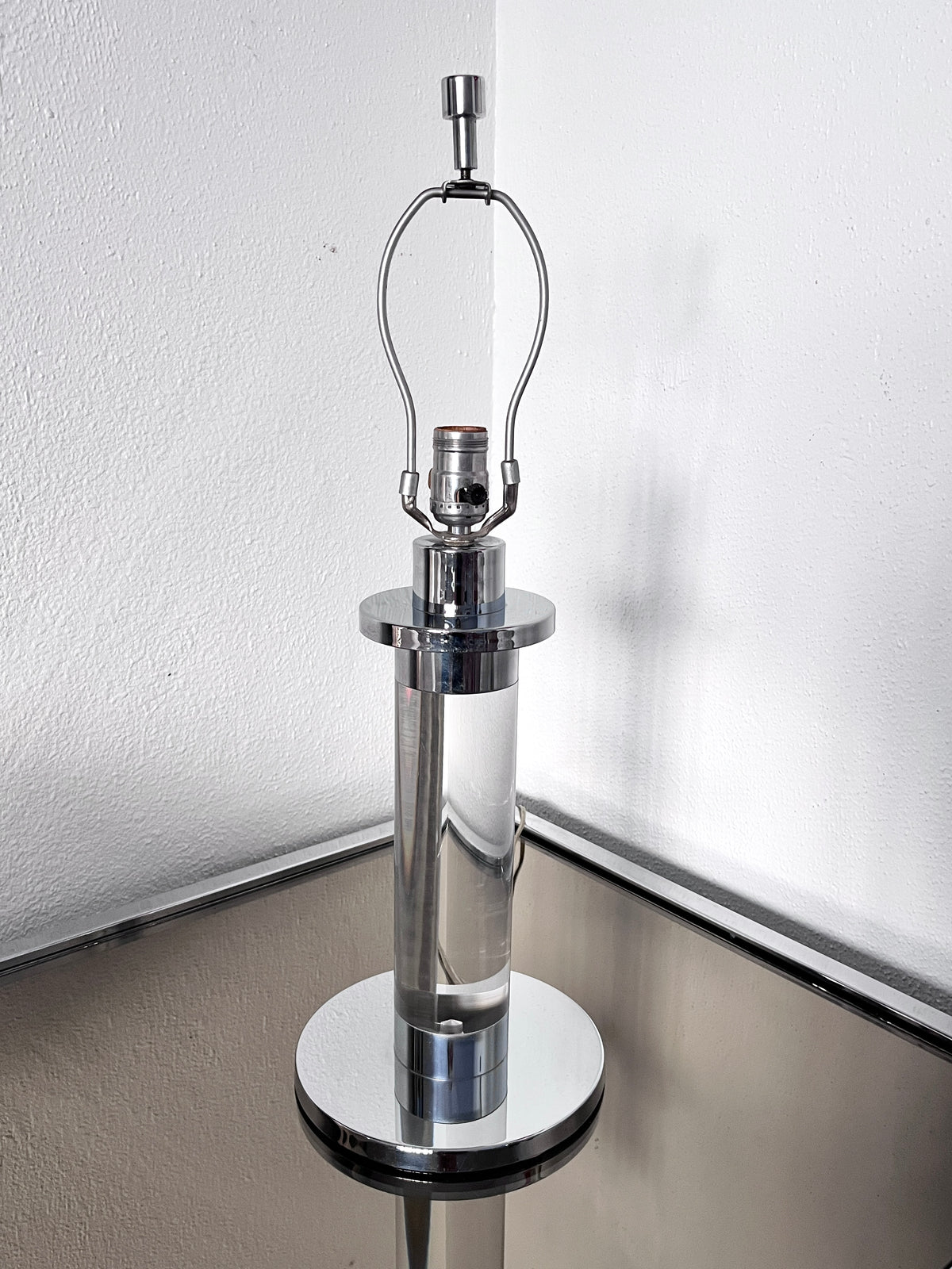 Vintage Lucite & Chrome Lamps with Shades by Frederick Cooper Chicago, A Pair