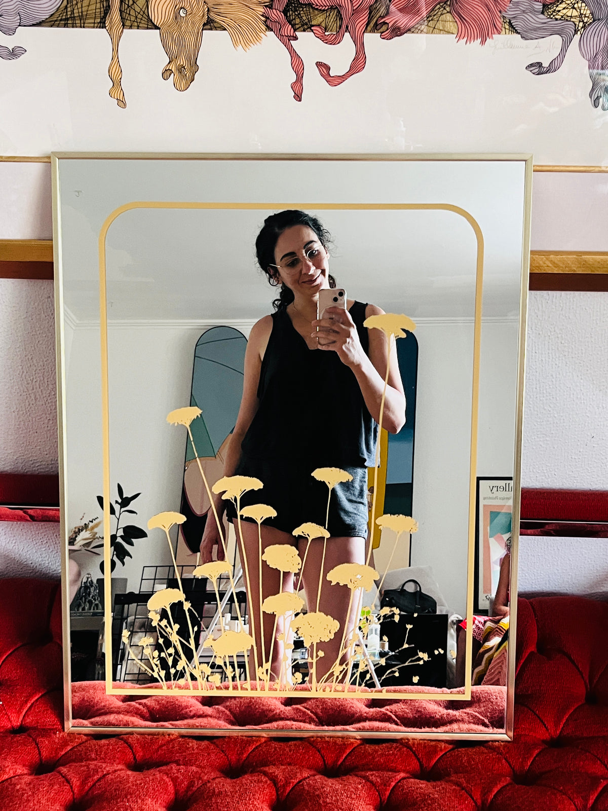 1970s Framed Art Mirror