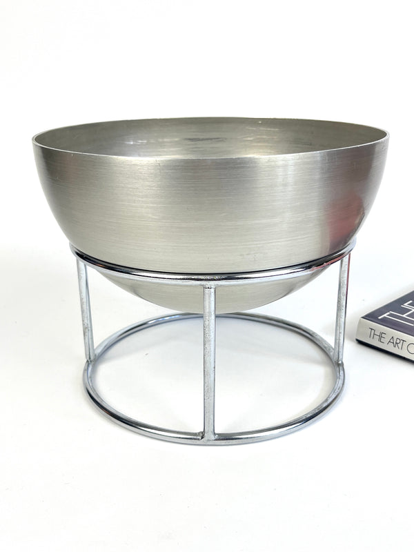 Vintage Modernist Hugh Acton Spun Aluminum Planter on Chrome Stand
