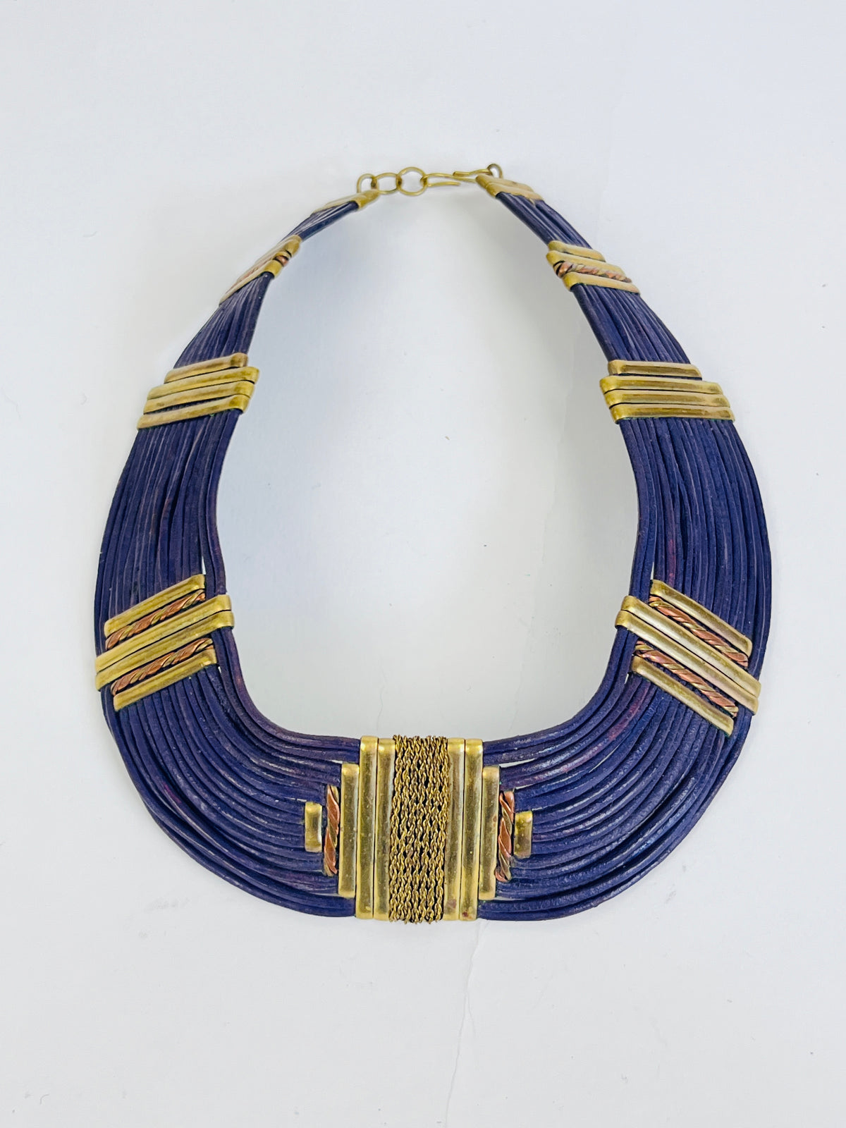 Vintage 70s Leather and Brass Necklace