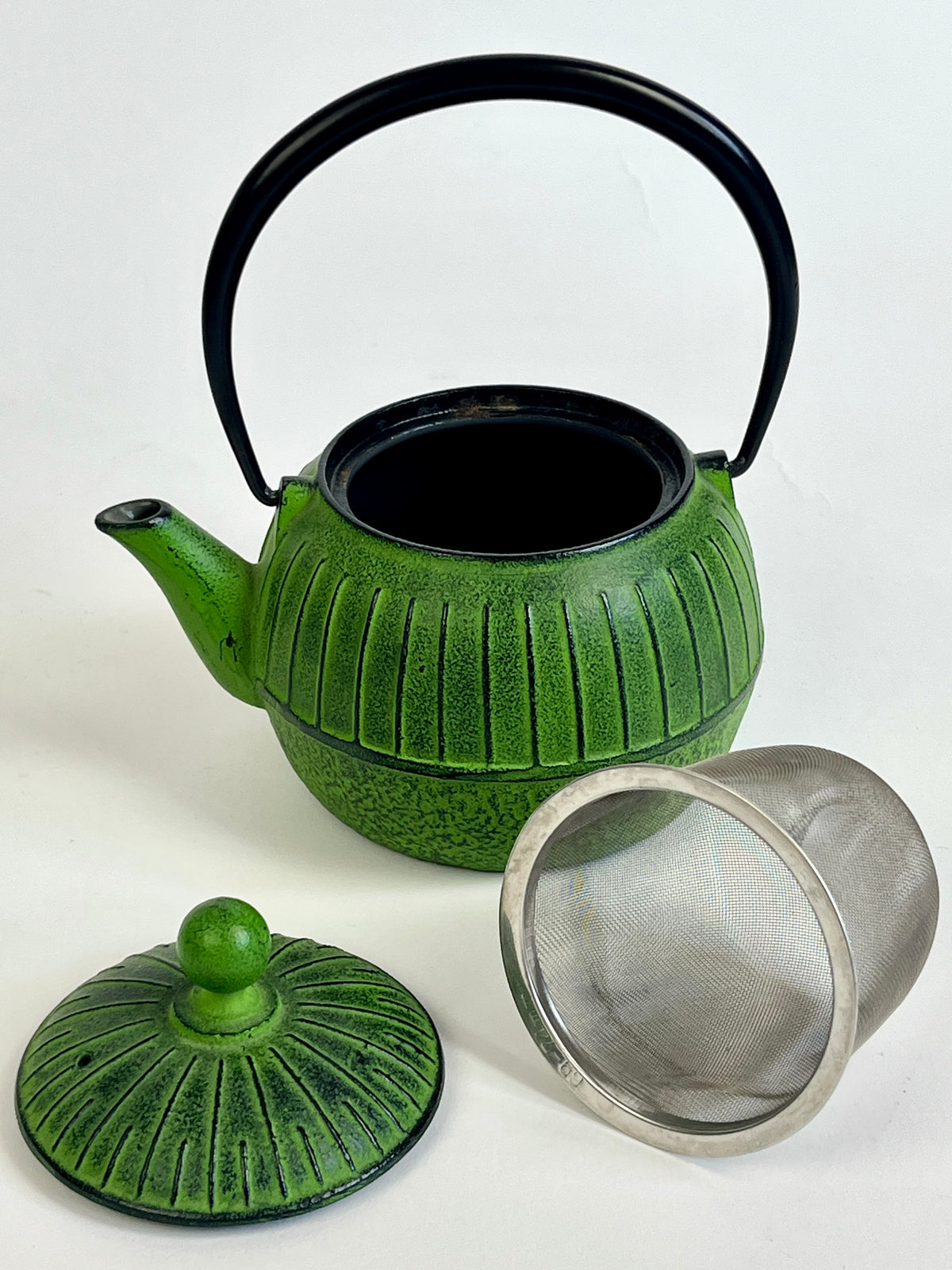 Vintage Japanese Nanbu Green Cast Iron Teapot and Cups