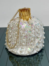 Vintage Beaded White Satin Bag