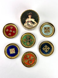 Vintage Italian Florentine Wood Coasters in Box, 7pc
