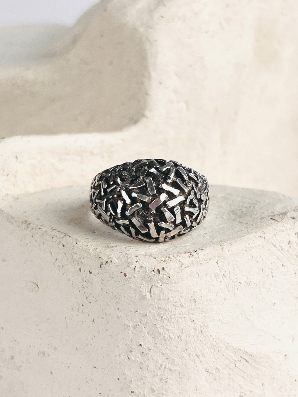 Modernist Sterling Textured Dome Ring