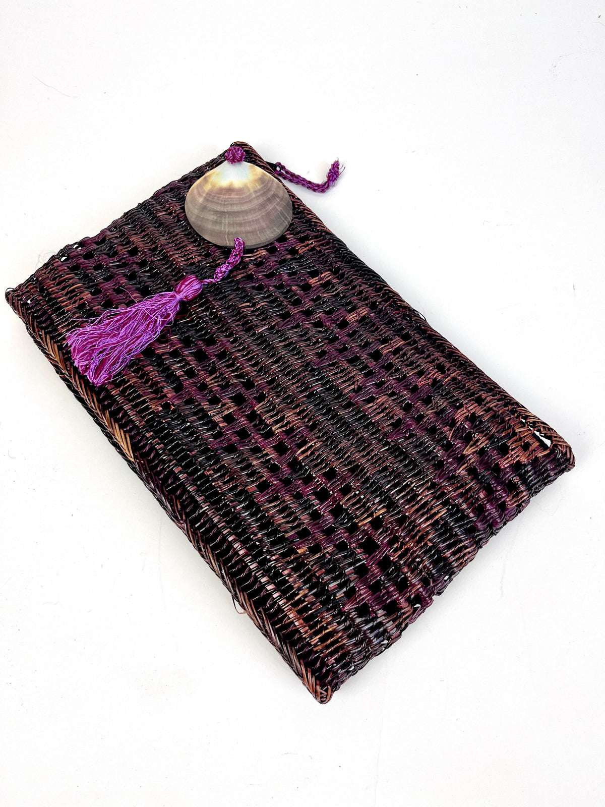 Vintage Woven Wicker and Shell Oversized Clutch
