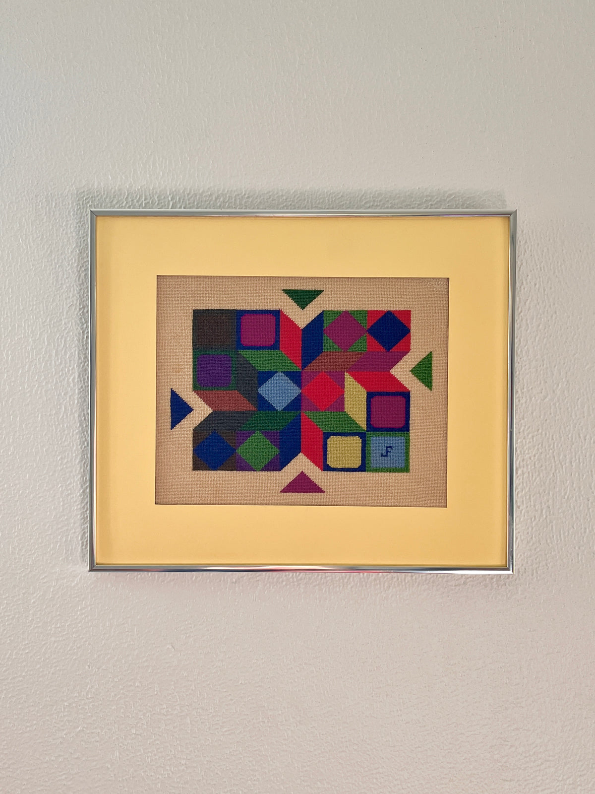 Vintage Handmade Vasarely Style Optical Needlepoint