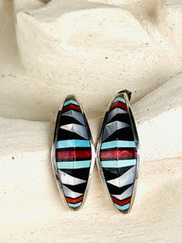 Vintage Zuni Half-Hoop Sterling & Inlaid Stone Earrings by David Lucio