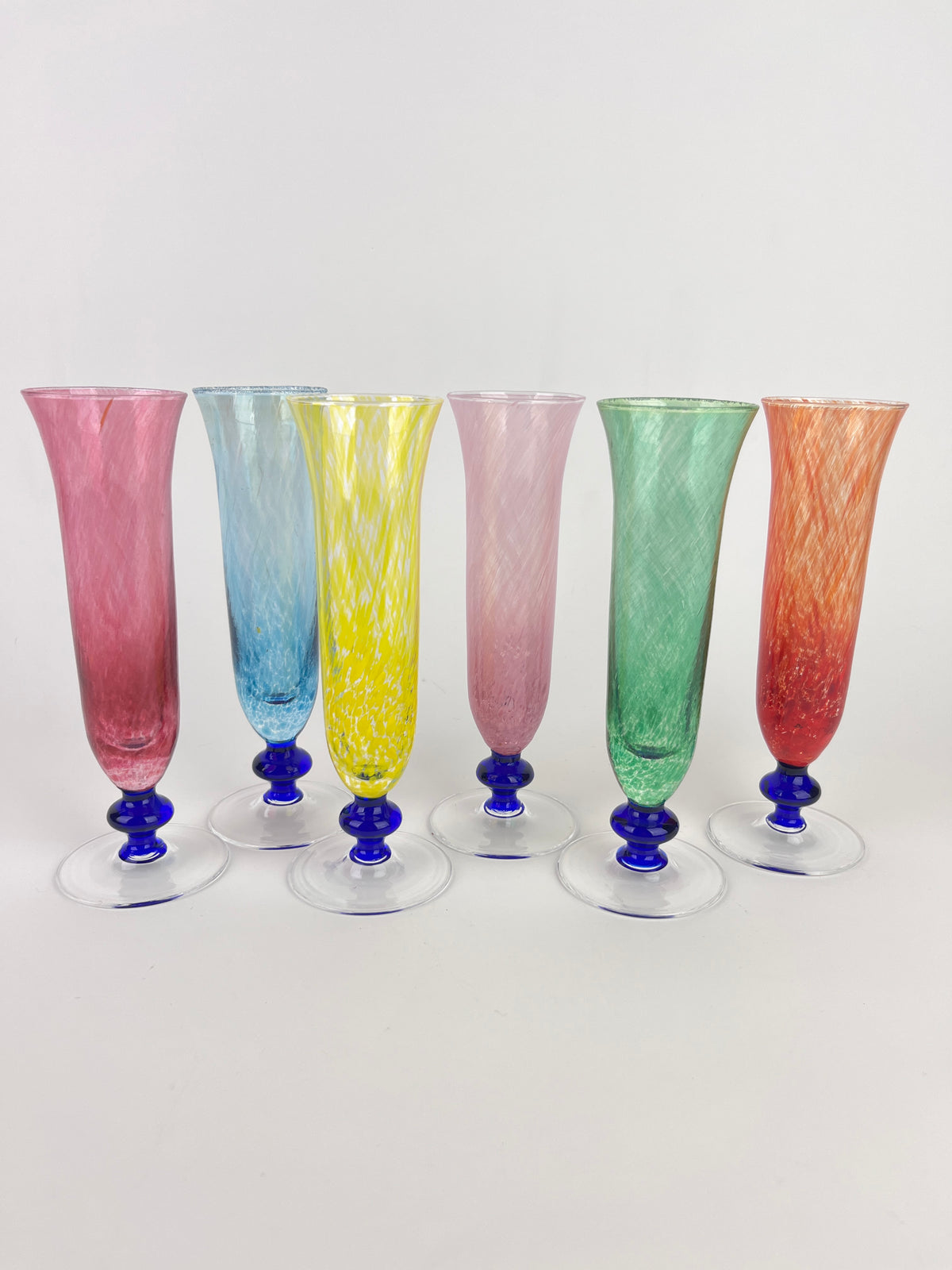 Vintage Mouth-Blown, Murano-Style Champagne Flutes